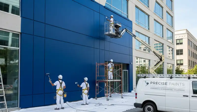 Professional commercial painters applying durable coatings in Milwaukee, WI office building