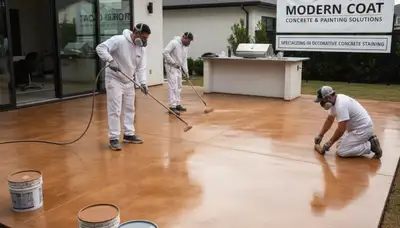 Professional concrete staining on garage floor in Milwaukee, WI by local house-painting experts