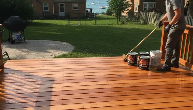 Professional deck staining in Milwaukee, WI enhancing wood color and protecting against moisture and UV damage
