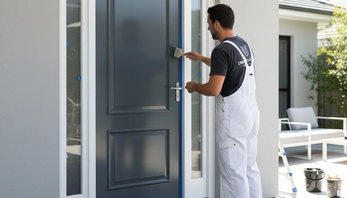 Professional door painting service in Milwaukee, WI showing freshly painted front entry door