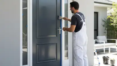 Professional door painting service in Milwaukee, WI showing freshly painted front entry door