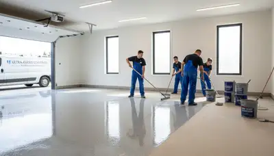 Professional epoxy floor coating in Milwaukee WI garage by expert house painters