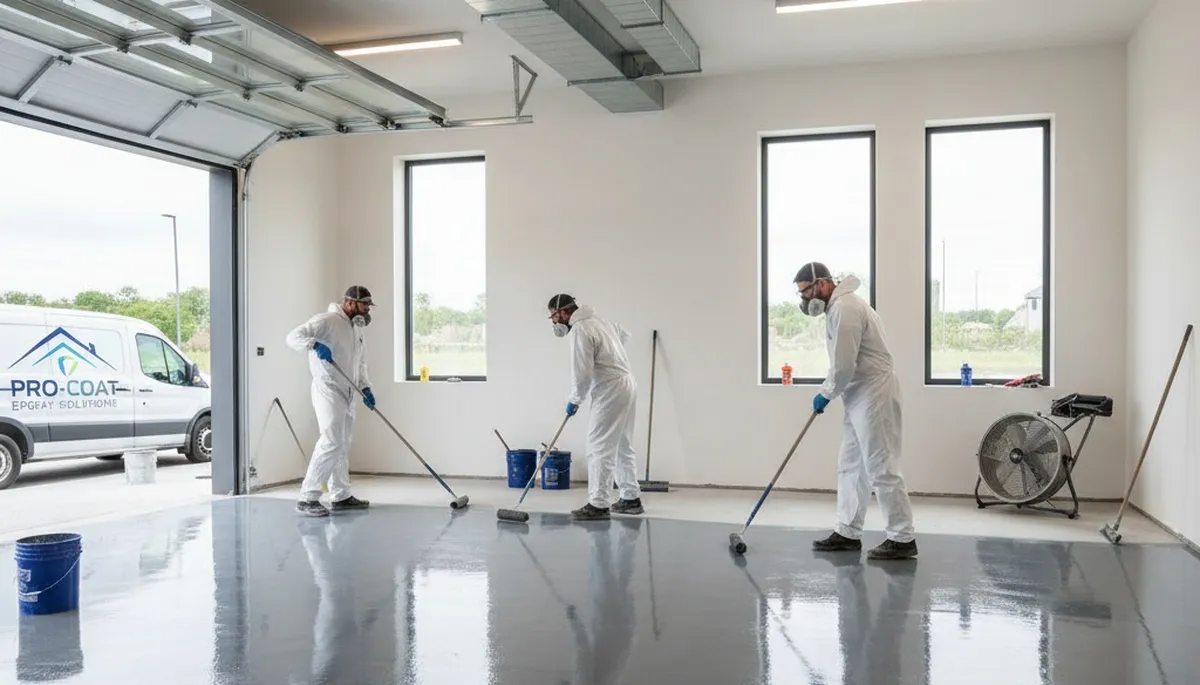 Professional epoxy floor coating in Milwaukee WI garage with durable, moisture-resistant finish