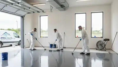 Professional epoxy floor coating in Milwaukee WI garage with durable, moisture-resistant finish