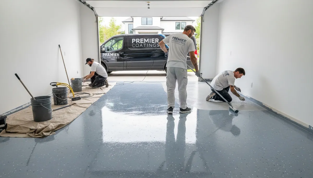 Epoxy garage floor coating in Milwaukee, WI applied by professional painters for durable protection