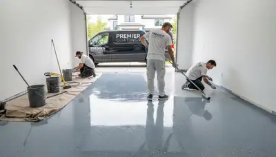 Epoxy garage floor coating in Milwaukee, WI applied by professional painters for durable protection