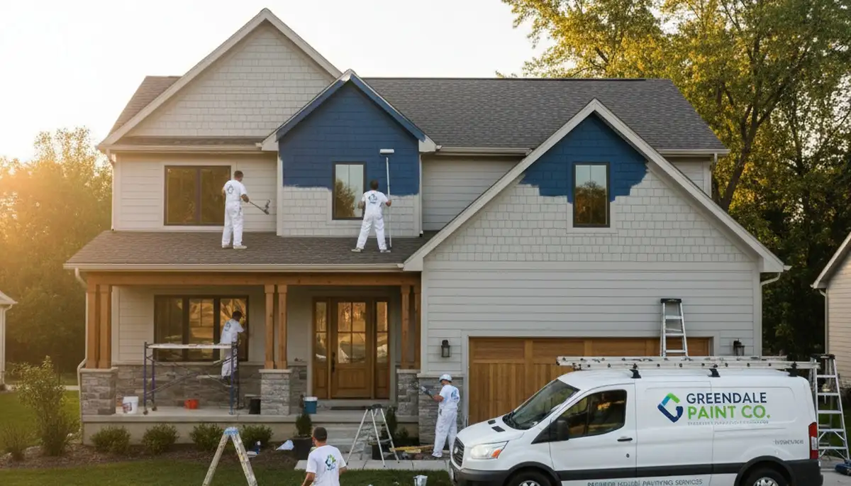 Professional house painters working on exterior home painting in Milwaukee WI