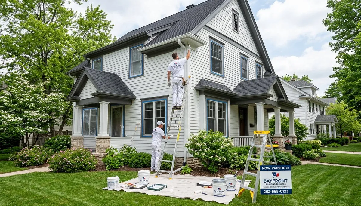 Professional house painters working on residential exterior in Milwaukee WI