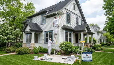 Professional house painters working on residential exterior in Milwaukee WI
