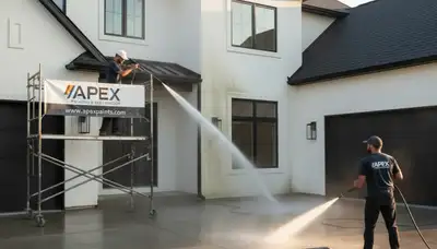 Professional pressure washing a Milwaukee WI home exterior to remove grime mold and salt buildup