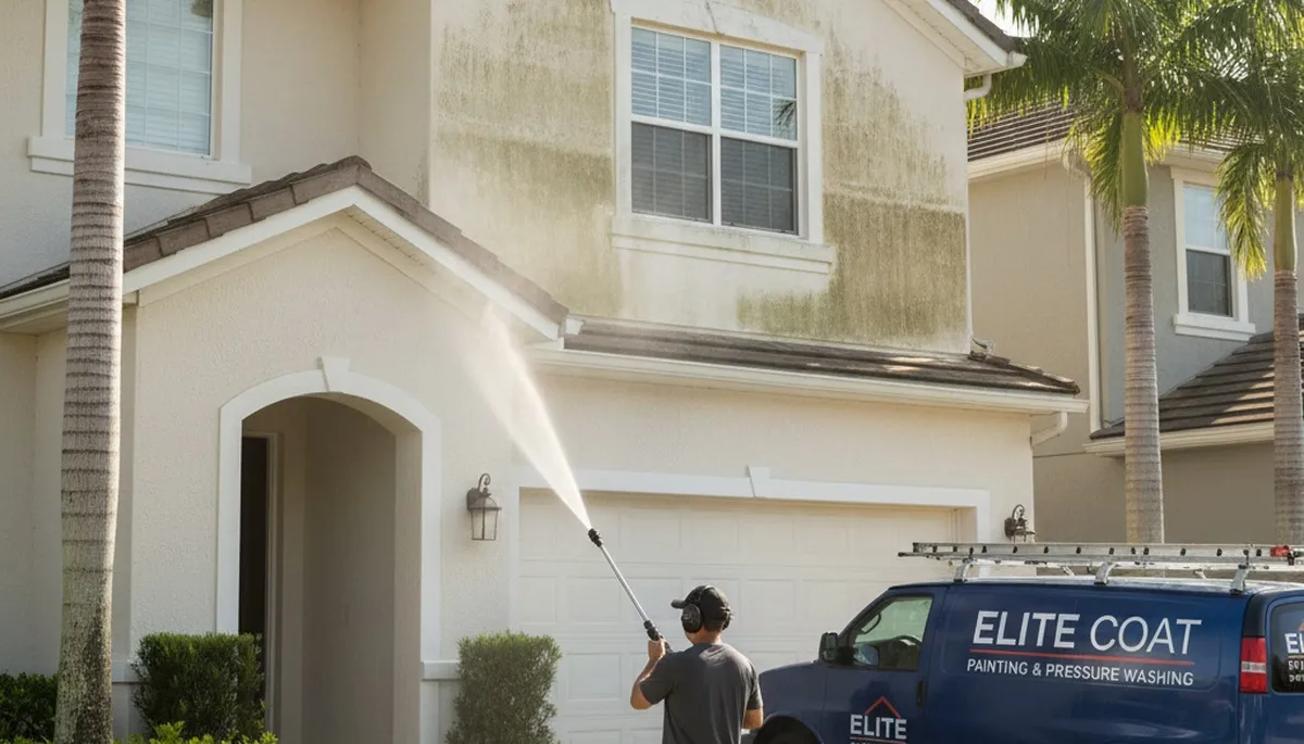Professional pressure cleaning on Milwaukee WI home exterior removing grime and salt buildup