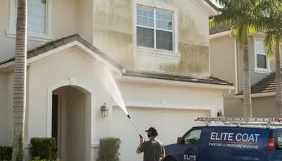 Professional pressure cleaning on Milwaukee WI home exterior removing grime and salt buildup