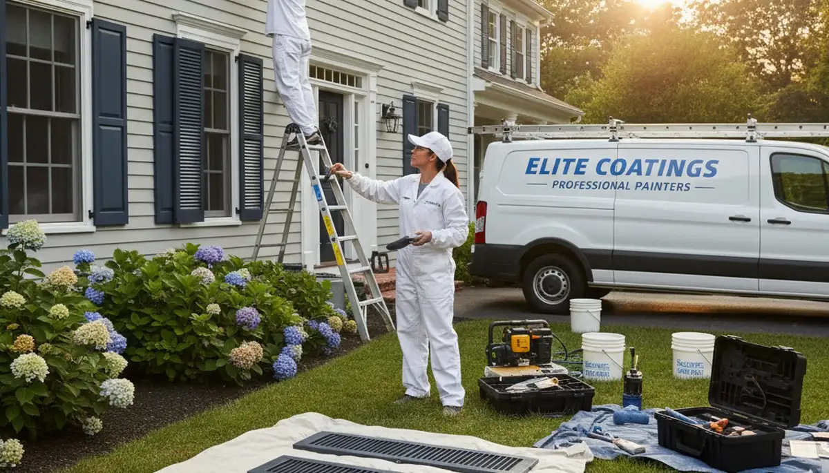 Professional painters refinishing exterior shutters in Milwaukee, WI for lasting curb appeal