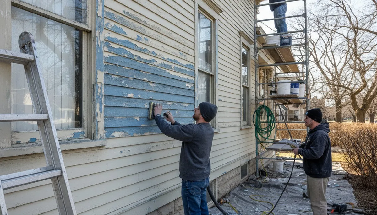 Professional surface preparation for exterior house painting in Milwaukee, WI by expert painters