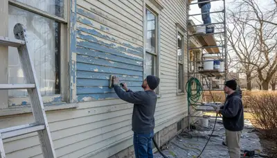 Professional surface preparation for exterior house painting in Milwaukee, WI by expert painters