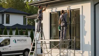 Professional trim and fascia painting on Milwaukee WI home exterior by expert house painters