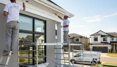 Professional trim and fascia painting on Milwaukee WI home exterior by expert house painters