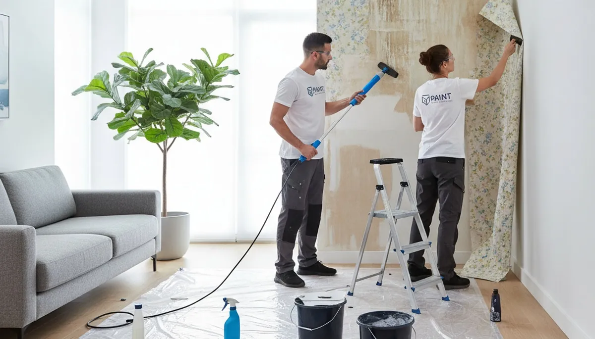 Professional wallpaper removal in Milwaukee, WI by expert house painters preparing interior walls