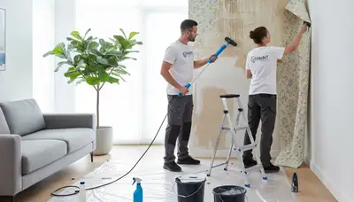 Professional wallpaper removal in Milwaukee, WI by expert house painters preparing interior walls