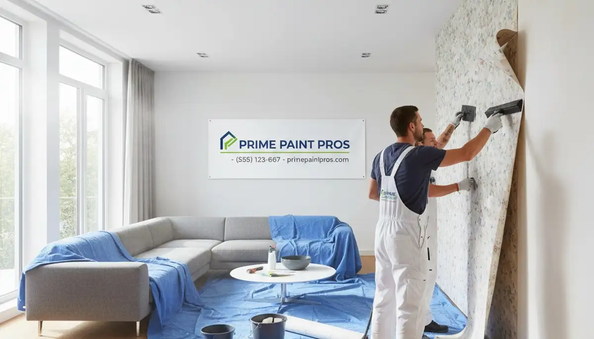 Professional wallpaper removal service in Milwaukee WI preparing interior walls for repainting